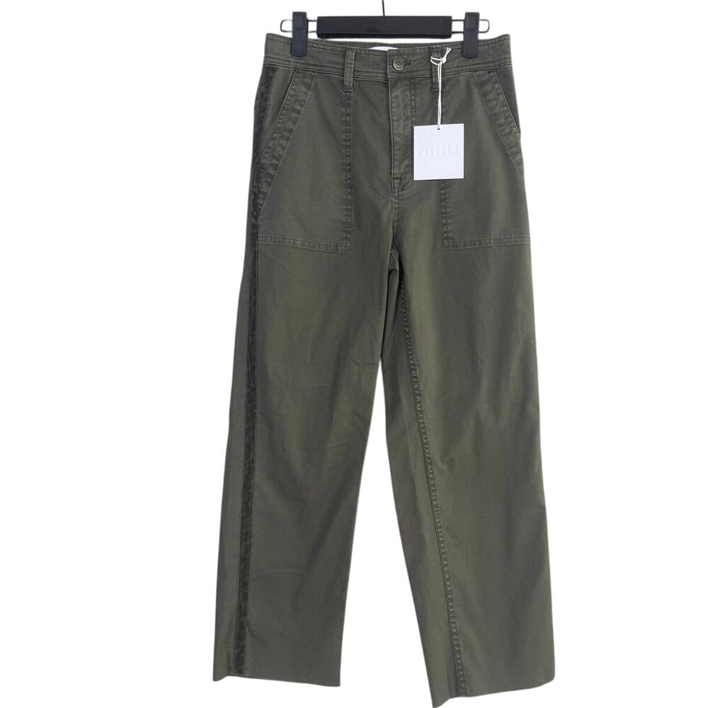 NWT Pistola Elliot Eden High Rise Crop Tuxedo Stripe Straight Leg Pant 26 Green - Picture 2 of 15